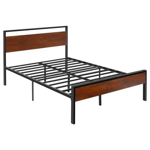 VEVOR Bettrahmen in voller Größe, Metall-Plattformbettrahmen mit Kopf- und Fußteil aus braunem Holz im Retro-Stil, großer Stauraum unter dem Bett, rutschfest, kein Boxspring erforderlich VEVOR Bettrahmen in voller Größe, Metall-Plattformbettrahmen mit Kopf- und Fußteil aus braunem Holz im Retro-Stil, großer Stauraum unter dem Bett, rutschfest, kein Boxspring erforderlich