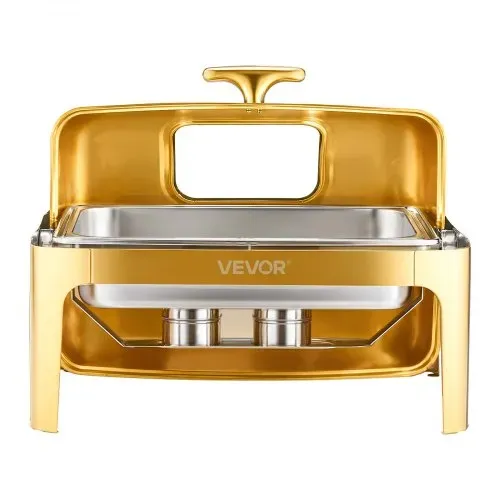 VEVOR Chafing Dish Set Speisenwärmer Edelstahl mit Pfannen in voller Größe (8,5 L), rechteckiger Wärmespender mit sichtbarem Deckel & Wasserpfannenständer & Brennstoffhalter, für Partys Gold – Bild 8