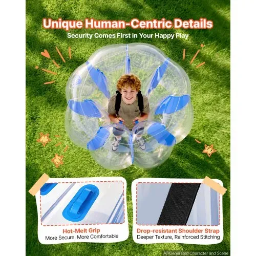 VEVOR 2 x Aufblasbare Bumper Sumo Bälle 1,2 m für Jugendliche Rot Blau für Garten, Camping, Picknick, Rasen und Outdoor, 0,5 mm Starkes PVC, Heißverschweißte Griffe & Stabil Sitzende Schultergurte – Bild 3