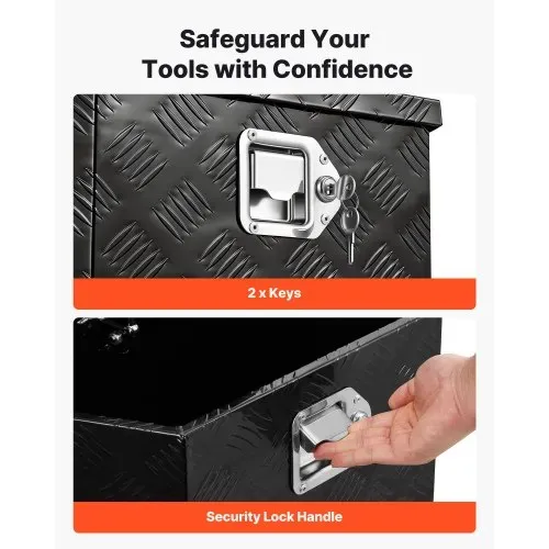 VEVOR Deichselbox Truckbox 660 x 330 x 305 mm aus Aluminium, 50 kg Belastbare Werkzeugaufbewahrungsbox mit Schloss & Schlüsseln, Anhängerbox für Pickup-Ladeflächen RV SUVs Geländewagen, Schwarz – Bild 3