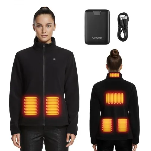 VEVOR Beheizbare Fleecejacke Damen, Heizjacke mit 7,4 V 16000 mAh wiederaufladbarem Powerbank-Pack, 6 Heizzonen, 3 Temperaturstufen, 3/6/10 Std. Wärme, für Winter-Outdoor-Camping, Schwarz, S VEVOR Beheizbare Fleecejacke Damen, Heizjacke mit 7,4 V 16000 mAh wiederaufladbarem Powerbank-Pack, 6 Heizzonen, 3 Temperaturstufen, 3/6/10 Std. Wärme, für Winter-Outdoor-Camping, Schwarz, S