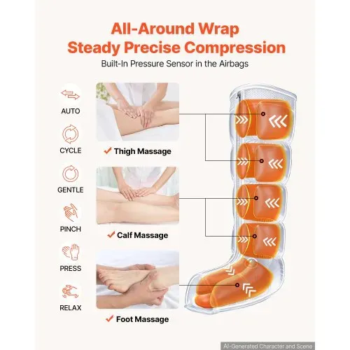 VEVOR Beinmassagegerät mit 6 Modi, Luftkompressions-Massagegerät für das gesamte Bein, für tägliche Entspannung, 9 Massageintensitäten, 360°-Abdeckung, automatischer Abschalttimer, inklusive Tragetasche und Netzteil – Bild 2