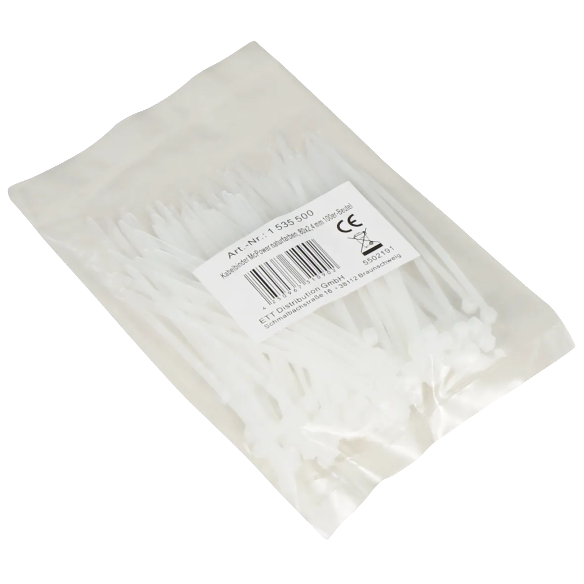 Kabelbinder McPower, transparent, 80x2,4mm, 100er-Pack, UV beständig – Bild 2