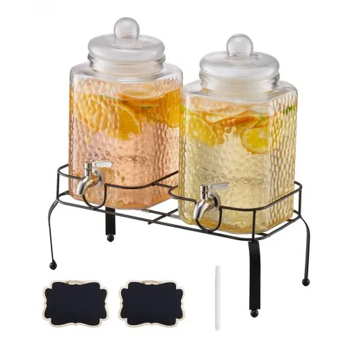 VEVOR Getränkespender (2 x 5,5 L) für Partys Saftspender (aus Glas) mit tropfsicherem Zapfhahn & Metallständer Wasserspender für Restaurants Partys, Limonade selbstgemachte Getränke Spender VEVOR Getränkespender (2 x 5,5 L) für Partys Saftspender (aus Glas) mit tropfsicherem Zapfhahn & Metallständer Wasserspender für Restaurants Partys, Limonade selbstgemachte Getränke Spender