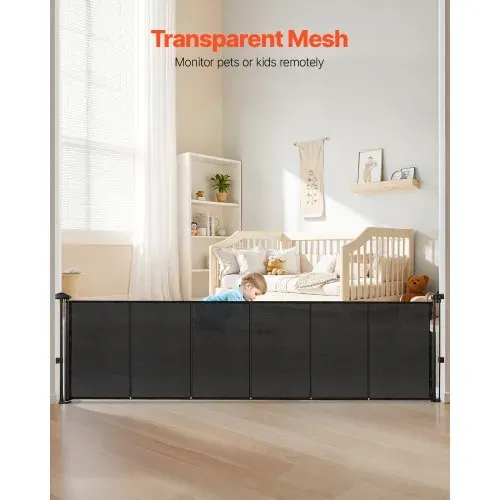 VEVOR einziehbares Babygitter (87 cm hoch ausziehbar bis 280 cm breit) ausziehbares Gitter für Kinder Haustiere, Netzmaterial, Treppenschutzgitter für Innentreppen Türen Flure Spielzimmer, Schwarz – Bild 3