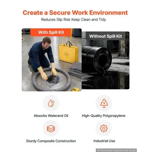 VEVOR Ölbindemittel Set Notfall-Absorptionsmittel-Satz für Öl & Wasserbasis, Absorptionsset für Lager Werkstatt Garage Fabrik, 20 Tücher, 2 Kissen, 2 Schlangen & 2 Gefahrstoffbeuteln, mit Tragetasche – Bild 5
