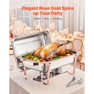 VEVOR Chafing Dish Set 2 Stk. Speisenwärmer Edelstahl mit 2 Pfannen (7,5 L) in voller Größe, rechteckiger Catering-Wärmespender mit Deckel & Wasserpfannenständer & Brennstoffhalter, Roségold VEVOR Chafing Dish Set 2 Stk. Speisenwärmer Edelstahl mit 2 Pfannen (7,5 L) in voller Größe, rechteckiger Catering-Wärmespender mit Deckel & Wasserpfannenständer & Brennstoffhalter, Roségold