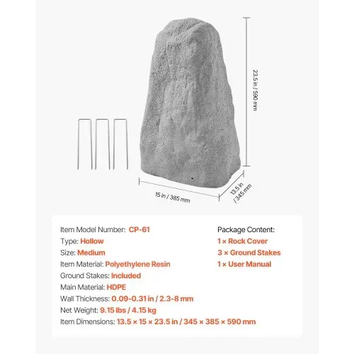 VEVOR Abdeckfelsen, Kunstabdeckung für Außenbereich, realistische Steinoptik, Gartenfelsen, Kunstfelsen aus Polyresin für Landschaftsgestaltung, Gartendekor, Trafohaus Grau, 385x345x590 mm – Bild 6