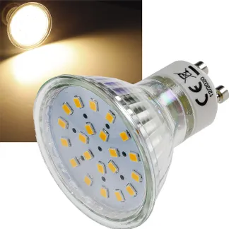 LED Strahler GU10 „H40 SMD“ 120°, 3000k, 330lm, 230V/3W, warmweiß LED Strahler GU10 „H40 SMD“ 120°, 3000k, 330lm, 230V/3W, warmweiß