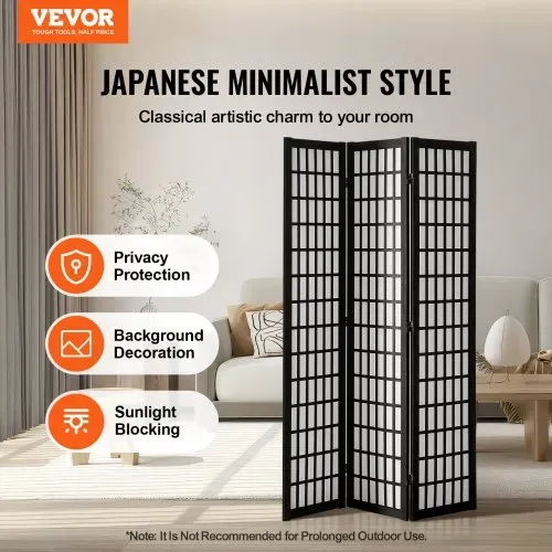 VEVOR 3-teiliger japanischer Raumteiler faltbarer Sichtschutz aus Holz für den Innenbereich, japanische Trennwände tragbare Dekorationsschirme zur Raumtrennung für Restaurant & Schlafzimmer VEVOR 3-teiliger japanischer Raumteiler faltbarer Sichtschutz aus Holz für den Innenbereich, japanische Trennwände tragbare Dekorationsschirme zur Raumtrennung für Restaurant & Schlafzimmer