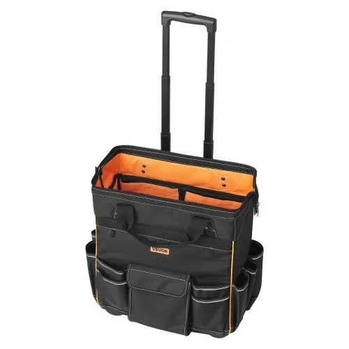 VEVOR Werkzeugtasche mit Rollen, Tragkraft 50 kg, 25 Taschen, Arbeitsrucksack mit verstellbarem Teleskopgriff & stabiler Basis, Werkzeugtaschen-Organizer für Elektriker, Baugewerbe, 460x270x430 mm – Bild 10