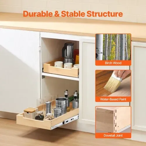 VEVOR Ausziehbarer Schrank-Organizer Schrankschublade Regal (356 x 533 x 76 mm) mit sanftem Schließmechanismus, Holz-Schiebeschublade Unter- und Seitenmontage, für Küche Speisekammer Badezimmer VEVOR Ausziehbarer Schrank-Organizer Schrankschublade Regal (356 x 533 x 76 mm) mit sanftem Schließmechanismus, Holz-Schiebeschublade Unter- und Seitenmontage, für Küche Speisekammer Badezimmer