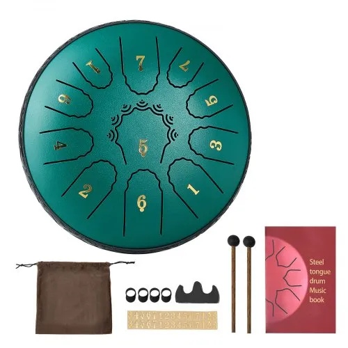 VEVOR Zungentrommel, 165 mm, 11 Tönen Regentrommel, D-Dur Musiktrommeln mit Notenbuch & Schlägeln, Steel Tongue Drum, Steel Pan, für Meditation Yoga Anfänger Musikunterricht, Grün VEVOR Zungentrommel, 165 mm, 11 Tönen Regentrommel, D-Dur Musiktrommeln mit Notenbuch & Schlägeln, Steel Tongue Drum, Steel Pan, für Meditation Yoga Anfänger Musikunterricht, Grün