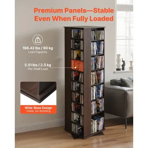 VEVOR Medienregal 475x475x1636 mm, CD-Turm, Drehbares Bücherregal mit 34 Fächern für CDs, DVDs, Bücher & Spiele-Discs, DVD-Ständer für Wohnzimmer, Homeoffice & Aufnahmeraum, Braun – Bild 2