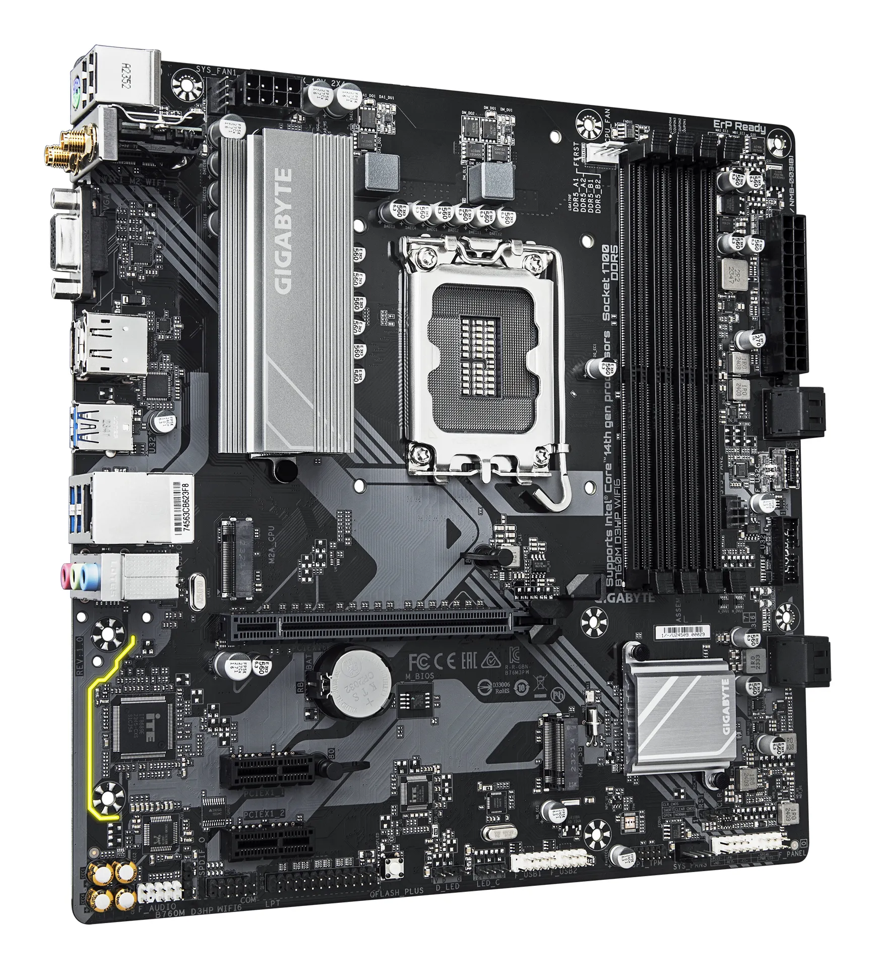 GIGABYTE B760M D3HP WIFI6 Mainboard – Unterstützt Intel Core Prozessoren der 14. Generation, digitales 4+1+1 Phasen VRM, bis zu 5600 MHz DDR5, 2x PCIe 4.0 M.2, Wi-Fi 6, GbE LAN, USB 3.2 Gen 1 – Bild 3
