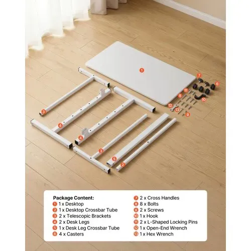 VEVOR Höhenverstellbarer Schreibtisch 700-1115mm, 25kg Belastbarer Computertisch mit 810x410mm Tischplatte, Bürotisch mit Feststellbaren Rollen & Haken, Steh-Sitz-Tisch für Homeoffice Arbeitszimmer – Bild 6