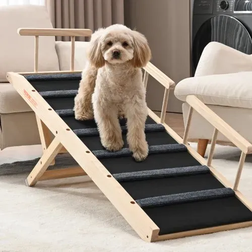 VEVOR Hunderampe 1,2m lang Hundetreppe mit 7 Querstangen Hundeautorampe aus Kiefernholz Gummi Hundeeinstiegshilfe 6-stufige Höheneinstellungen Tierrampe ca. 113kg Tragfähigkeit für große kleine Hunde – Bild 7