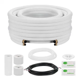 VEVOR Kältemittelleitung 15,24 m, Kupferleitung 9,5 & 15,9 mm Außendurchmesser, AC-Kupferrohr, PE-isolierte Spule mit Bördelmuttern, für Mini-Split-Klimaanlage, HVAC oder Wärmepumpensystem VEVOR Kältemittelleitung 15,24 m, Kupferleitung 9,5 & 15,9 mm Außendurchmesser, AC-Kupferrohr, PE-isolierte Spule mit Bördelmuttern, für Mini-Split-Klimaanlage, HVAC oder Wärmepumpensystem