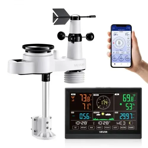 VEVOR 5-in-1-WLAN-Wetterstation, 7,5-Zoll-VA-Display, solarbetriebener Außensensor, Wettercenter zur Wettervorhersage, Windgeschwindigkeit, Windrichtung, Temperatur, Luftfeuchtigkeit, Niederschlag VEVOR 5-in-1-WLAN-Wetterstation, 7,5-Zoll-VA-Display, solarbetriebener Außensensor, Wettercenter zur Wettervorhersage, Windgeschwindigkeit, Windrichtung, Temperatur, Luftfeuchtigkeit, Niederschlag