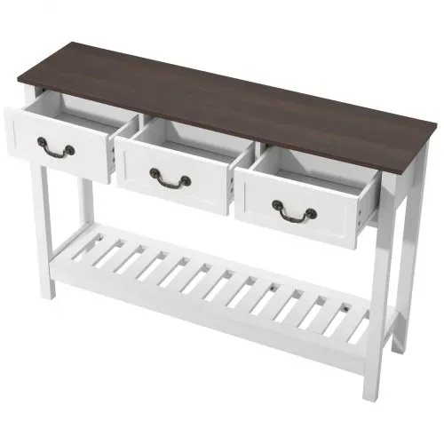 VEVOR Konsolentisch Sofatisch mit Schubladen & Ablagefach, schmaler rechteckiger Eingangstisch aus MDF + Spanplatte für Flur Schlafzimmer Wohnzimmer Foyer, Flurtisch 120 x 30 x 80 cm Braun + Weiß – Bild 9