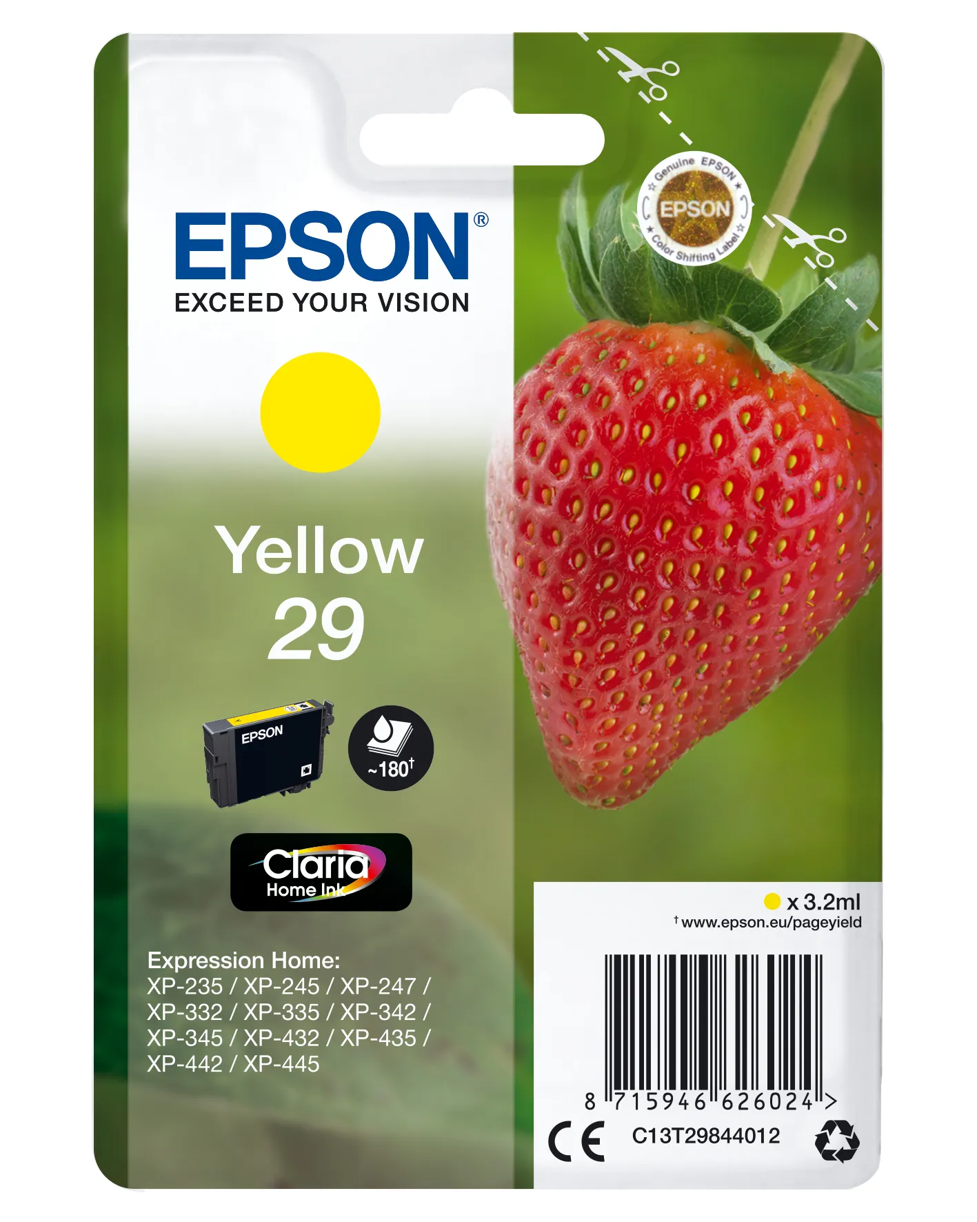 Epson Strawberry Singlepack Yellow 29 Claria Home Ink Epson Strawberry Singlepack Yellow 29 Claria Home Ink