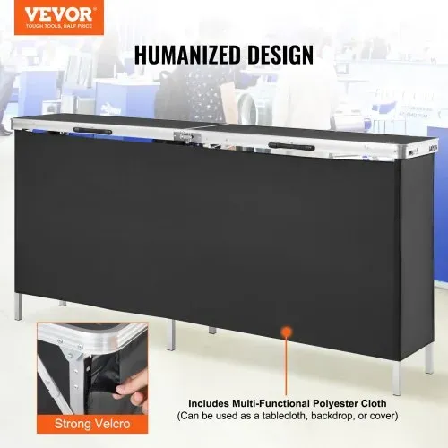 VEVOR Tragbare Messetheke Messetresen, 198 × 38,5 × 88 cm Messestand Ausstellungs-Thekenständer, Faltbarer Promotion-Bartisch Promotiontheke, Rezeptio mit Aufbewahrungsregal, Tragetasche, Schwarz VEVOR Tragbare Messetheke Messetresen, 198 × 38,5 × 88 cm Messestand Ausstellungs-Thekenständer, Faltbarer Promotion-Bartisch Promotiontheke, Rezeptio mit Aufbewahrungsregal, Tragetasche, Schwarz