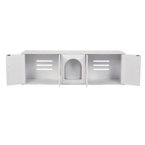 VEVOR Katzentoilettengehäuse für 2 Katzen, Katzentoilettenmöbel versteckt mit Doppelzimmern, Katzentoilettenschrank aus Holz passt in die meisten Katzentoiletten, 57,9"L x 18,3"B x 17,9"H, weiß – Bild 9