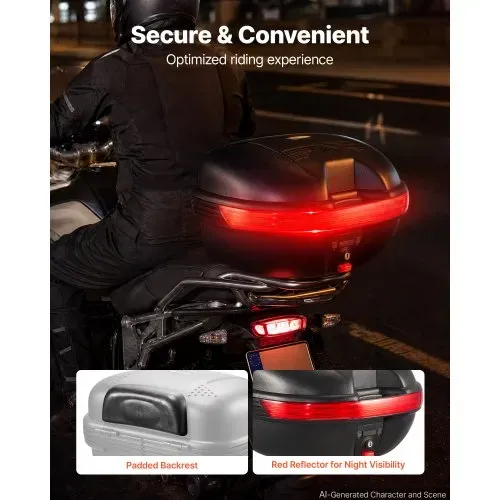 VEVOR Motorrad-Topcase 30 L aus PP Universeller, Abschließbarer Motorradkoffer Schwarz, Ergonomische Rückenlehne für Mehr Komfort, mit Roter Reflektor Schloss 2 Schlüssel, IPX4-Spritzwasserschutz – Bild 5