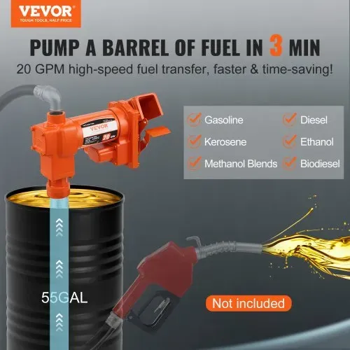 VEVOR Kraftstoff-Transferpumpe, 12 V, 75,7 L/min, 1/4 PS, Absaugpumpe mit hohem Durchfluss & Kraftstoff-Sammelkasten-Design für Benzin, Diesel, Kerosin, Biodiesel, Ethanol- & Methanolmischungen VEVOR Kraftstoff-Transferpumpe, 12 V, 75,7 L/min, 1/4 PS, Absaugpumpe mit hohem Durchfluss & Kraftstoff-Sammelkasten-Design für Benzin, Diesel, Kerosin, Biodiesel, Ethanol- & Methanolmischungen