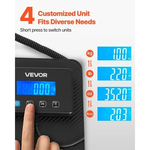 VEVOR Digitale Paketwaage, 10/100g, doppelte Genauigkeit, 200 kg Plattformwaage mit Hold-/Tara-Funktion & LCD-Display, für Pakete, Porto, Gepäck, Batterie & Ladekabel im Lieferumfang enthalten – Bild 2