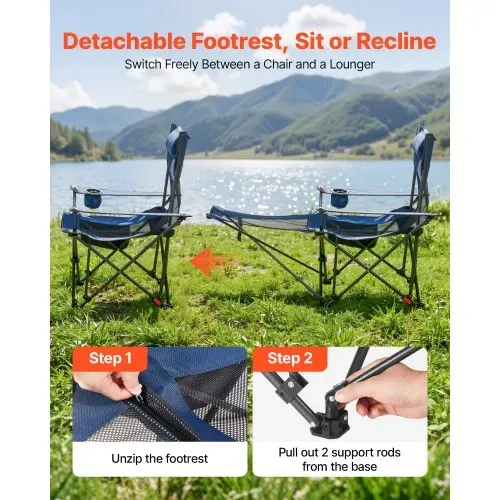 VEVOR Campingstuhl faltbar, Liegestuhl mit 4 verstellbaren Positionen, Relaxsessel Liege mit Getränkehalter, Netz-Strandstuhl mit Kopfstütze und Fußstütze, trägt 100 kg , für Outdoor Camping, blau – Bild 3