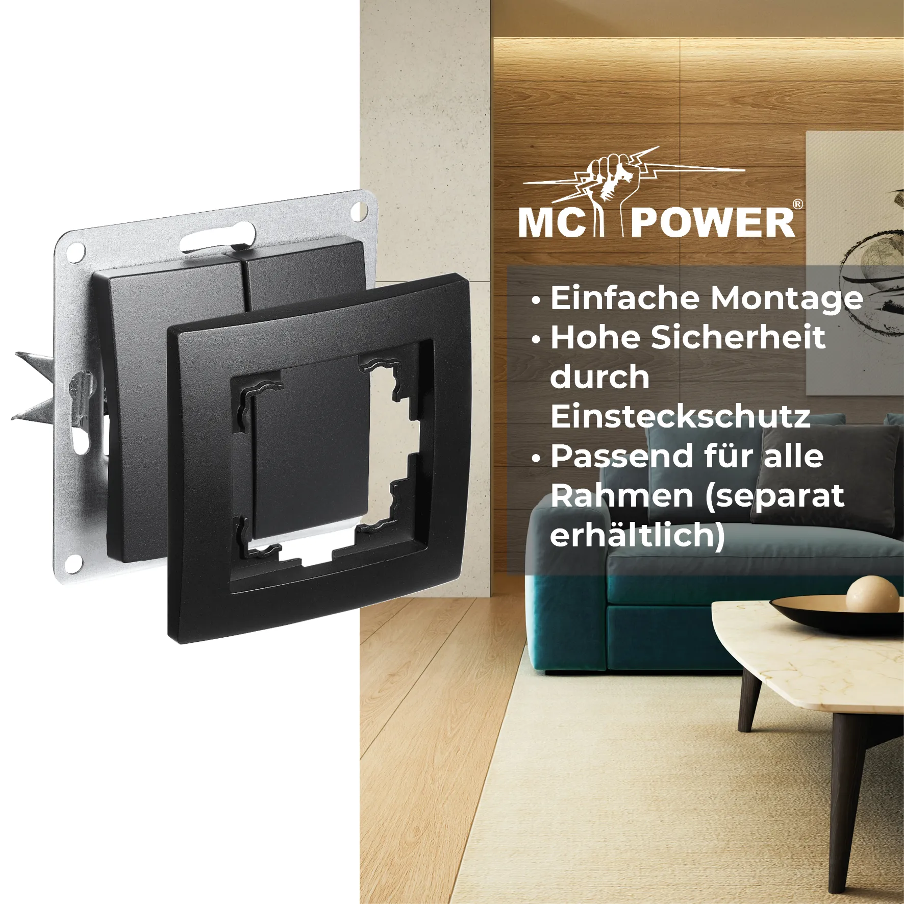 Wechselschalter McPower ''Flair'' 2-fach, 250V~/10A, UP, matt schwarz, Steckanschluss – Bild 4