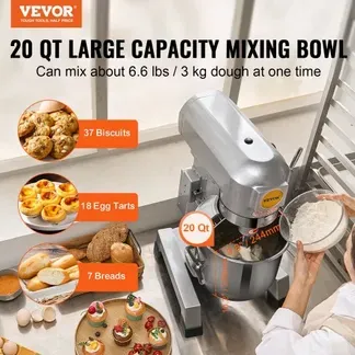 VEVOR Kommerzieller Küchenmixer, 18,7 l kommerzieller Standmixer mit 3 einstellbaren Geschwindigkeiten, 1100 W Teigmixer mit Edelstahlschüssel und 3 Mixaufsätzen, ideal für Restaurant, Bäckerei, Konditorei, Café VEVOR Kommerzieller Küchenmixer, 18,7 l kommerzieller Standmixer mit 3 einstellbaren Geschwindigkeiten, 1100 W Teigmixer mit Edelstahlschüssel und 3 Mixaufsätzen, ideal für Restaurant, Bäckerei, Konditorei, Café