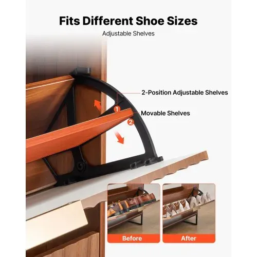 VEVOR Schuhschrank mit 2 Klappen, platzsparender Schuhkipper & Kippschutz, freistehender Schuhregal-Organizer für den Eingang Flur Wohnzimmer Veranda, Schuhregal 80 x 24 x 100 cm Braun – Bild 4