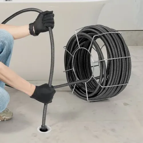 VEVOR Rohrreinigungsspirale 30 m x 19 mm, Rohrreinigungsspirale aus Stahl und 4 Schneidern für Rohre von 100 bis 200 mm, Rohrreinigungsspirale mit innerem Kern für Spüle, Bodenablauf, Toilette – Bild 8