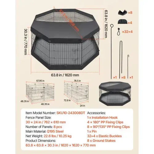 VEVOR Welpenauslauf Welpen-Freigehege 76cm 8-tlg. mit Deckel & Bodenmatte, Spielplatz für Mittelgroße Hunde Katzen & Andere Kleintiere Faltbar Durch die Verschiedenen Formen Vielfältig Einsetzbar – Bild 6