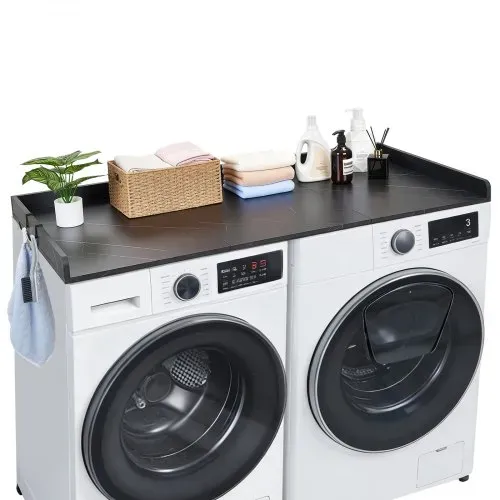 VEVOR Arbeitsplatte für Waschmaschine & Trockner (137 x 69,9 cm) mit Erhöhtem Rand & Haken, zur Organisation und Aufbewahrung im Wäscheschrank Speisekammer Küchentheke, bis 113 kg Belastbar, Schwarz – Bild 8