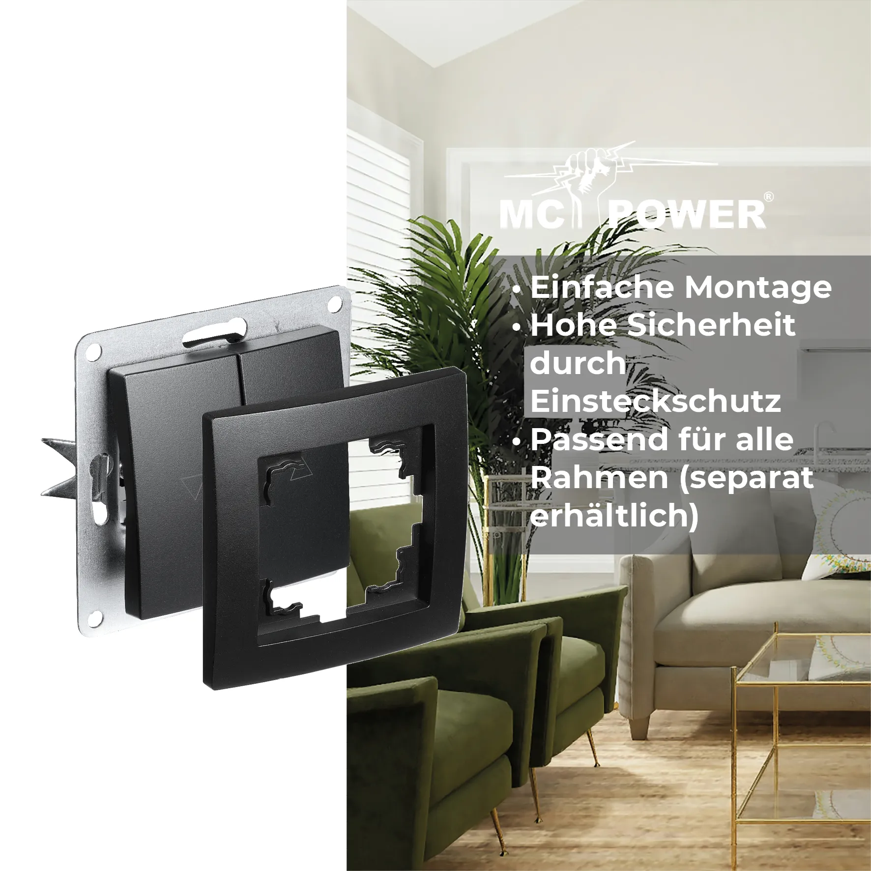 Jalousie-Taster McPower ''Flair'', Hoch und Runter, 250V~/10A, UP, matt schwarz – Bild 4