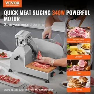 VEVOR Kommerzieller Fleisch Allesschneider 340 W, Elektrische Aufschnittmaschine Lebensmittelschneider mit 25,4 cm-Kohlenstoffstahlklinge, 0–15 mm Einstellbare Dicke für Fleisch, Käse, Gemüse usw. VEVOR Kommerzieller Fleisch Allesschneider 340 W, Elektrische Aufschnittmaschine Lebensmittelschneider mit 25,4 cm-Kohlenstoffstahlklinge, 0–15 mm Einstellbare Dicke für Fleisch, Käse, Gemüse usw.