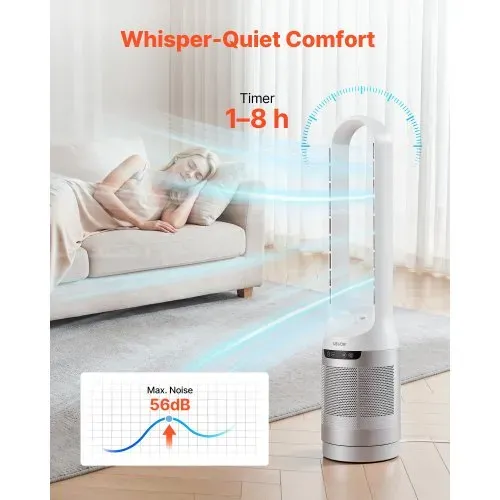 VEVOR Blattloser Turmventilator, 104cm Säulenventilator mit 12 Geschwindigkeiten Max. 4.5 m/s 4 Modi 8 Std. Timer, 65° Oszillierender Standventilator mit Fernbedienung für Schlafzimmer Büro, Weiß VEVOR Blattloser Turmventilator, 104cm Säulenventilator mit 12 Geschwindigkeiten Max. 4.5 m/s 4 Modi 8 Std. Timer, 65° Oszillierender Standventilator mit Fernbedienung für Schlafzimmer Büro, Weiß