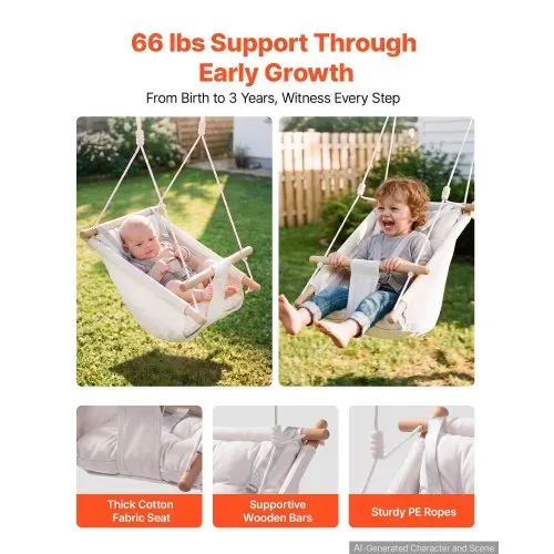 VEVOR 3-in-1 Babyschaukel Kinderschaukel 30kg Hängeschaukel aus Canvas Weiß, für Indoor & Outdoor, 5-Punkt-Sicherheitsgurt, Hängesitz mit Integriertem Kissen für Kinder bis 3 Jahre, CE/CPC-Zertifiziert – Bild 3