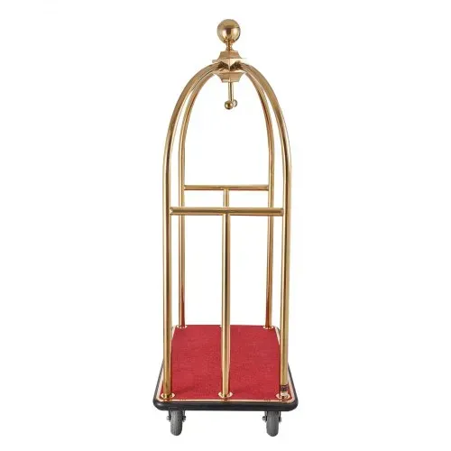 VEVOR Hotelgepäckwagen, 500 kg Tragkraft, Edelstahl-Pagenwagen mit gebogenen Pfosten, Parkservice-Wagen mit rotem Teppichboden & 15 cm Gummirädern, ideal für Hotels, Eigentumswohnungen, Resorts – Bild 8