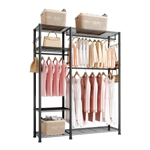 VEVOR Kleiderständer Garderobenständer (verstellbar) mit 3 Kleiderstangen & 363 kg Tragkraft & 6 Regalen & 8 Haken, offener Kleiderschrank für Schlafzimmer Bekleidungsgeschäft Garderobe Flur VEVOR Kleiderständer Garderobenständer (verstellbar) mit 3 Kleiderstangen & 363 kg Tragkraft & 6 Regalen & 8 Haken, offener Kleiderschrank für Schlafzimmer Bekleidungsgeschäft Garderobe Flur