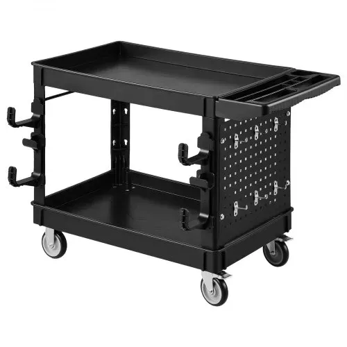VEVOR Servicewagen Werkstattwagen Werkzeugwagen PP 1140x610x840mm Schwarz, Rollwagen mit 250kg Tragkraft, Inkl. 2 Ebene 4 Rollen Pegboard Haken Handgriff mit Ablagefach, Allzweckwagen für Werkstatt – Bild 8