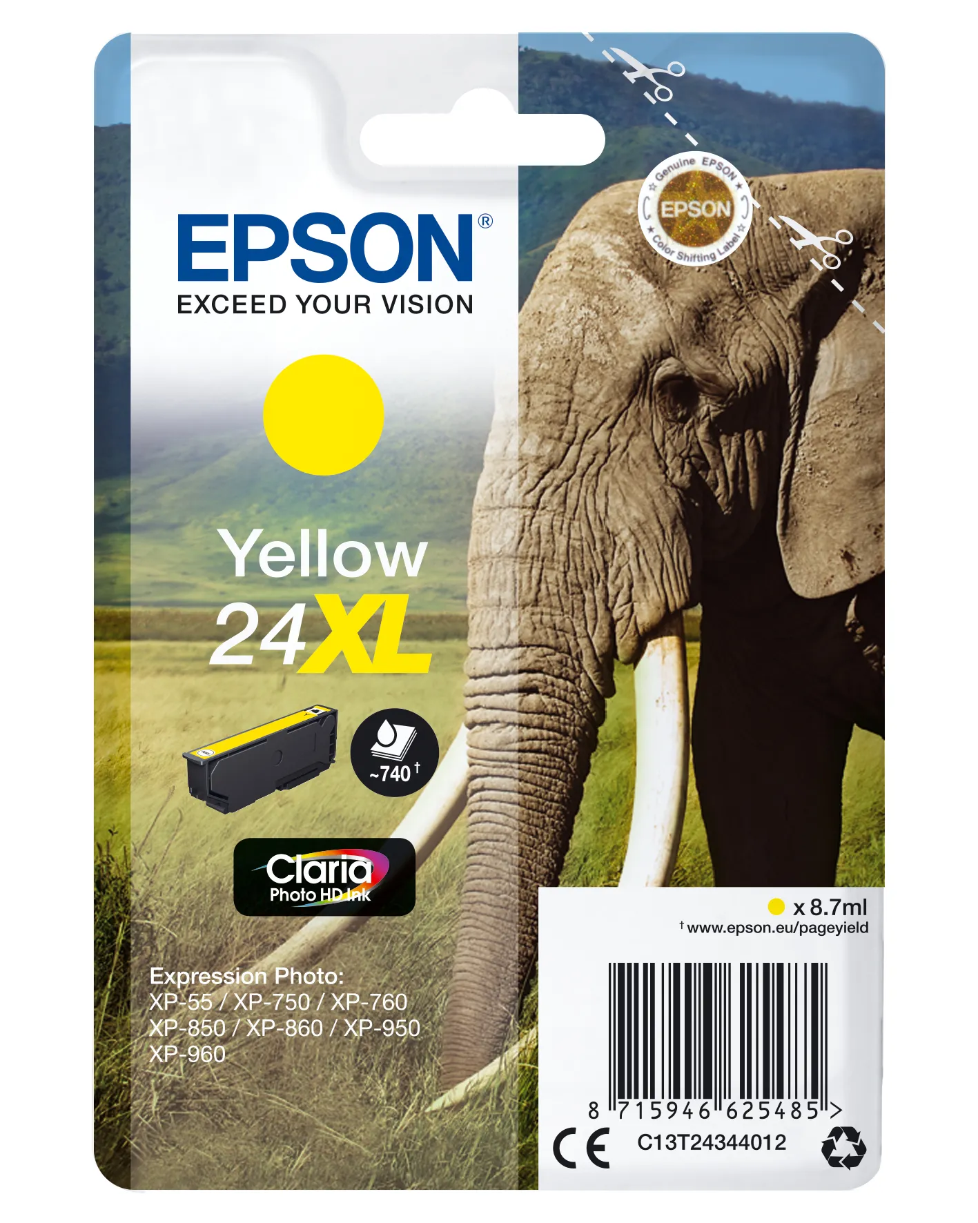 Epson Elephant Singlepack Yellow 24XL Claria Photo HD Ink Epson Elephant Singlepack Yellow 24XL Claria Photo HD Ink