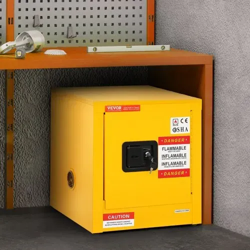 VEVOR Gefahrstoffschrank Gelb, 1 Tür verschließbar, Umweltschrank aus kaltgewalzter Stahl, Gefahrstoffschrank Pflanzenschutzschrank Chemikalienschrank zur Aufbewahrung Lagerung, 43 x 43 x 46 cm – Bild 7