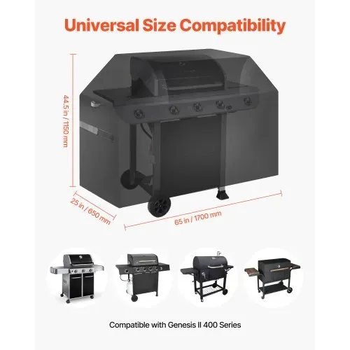 VEVOR Grillabdeckung Abdeckhaube Grillhaube (1651 mm) Abdeckplane für Außengrills, wasserdicht & wetterbeständig, strapazierfähiges 600D-Polyester, einfaches An- und Ausziehen, mit Klettbändern – Bild 3