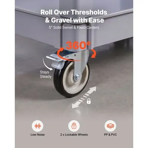 VEVOR Servicewagen Werkstattwagen Rollwagen aus PP 1010x440x845mm Grau, Werkzeugwagen mit 250 kg Tragkraft, Inkl. 2 Ebene 4 Rollen & Griff mit Ablagefach, Allzweckwagen für Garage Lager Werkstatt – Bild 3