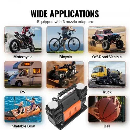 VEVOR 10,6 CFM Hochleistungs-Luftkompressor, 30 s schnelles Aufpumpen | Tragbarer Reifenfüller mit zwei Zylindern, 12 V 150 PSI Offroad-Luftpumpe mit Adaptern für LKWs, Autos, SUVs, 4 x 4-Fahrzeuge, Wohnmobile – Bild 4