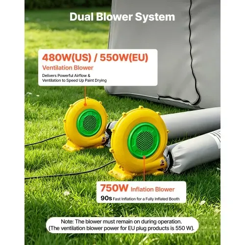 VEVOR Aufblasbare Lackierkabine 6x3x2,5 m Spritzkabine Lackierzelt Grau, mit 550-W- & 750-W-Gebläse Aktivkohlefiltration PVC-Fenster für ATV Motorrad & Mittelgroße Möbel Tragbar – Bild 4